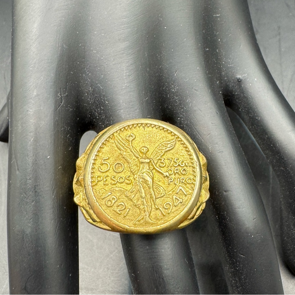 Gold colored Mexican 50 Pesos Centenario Ring (size 11.5) 27gr